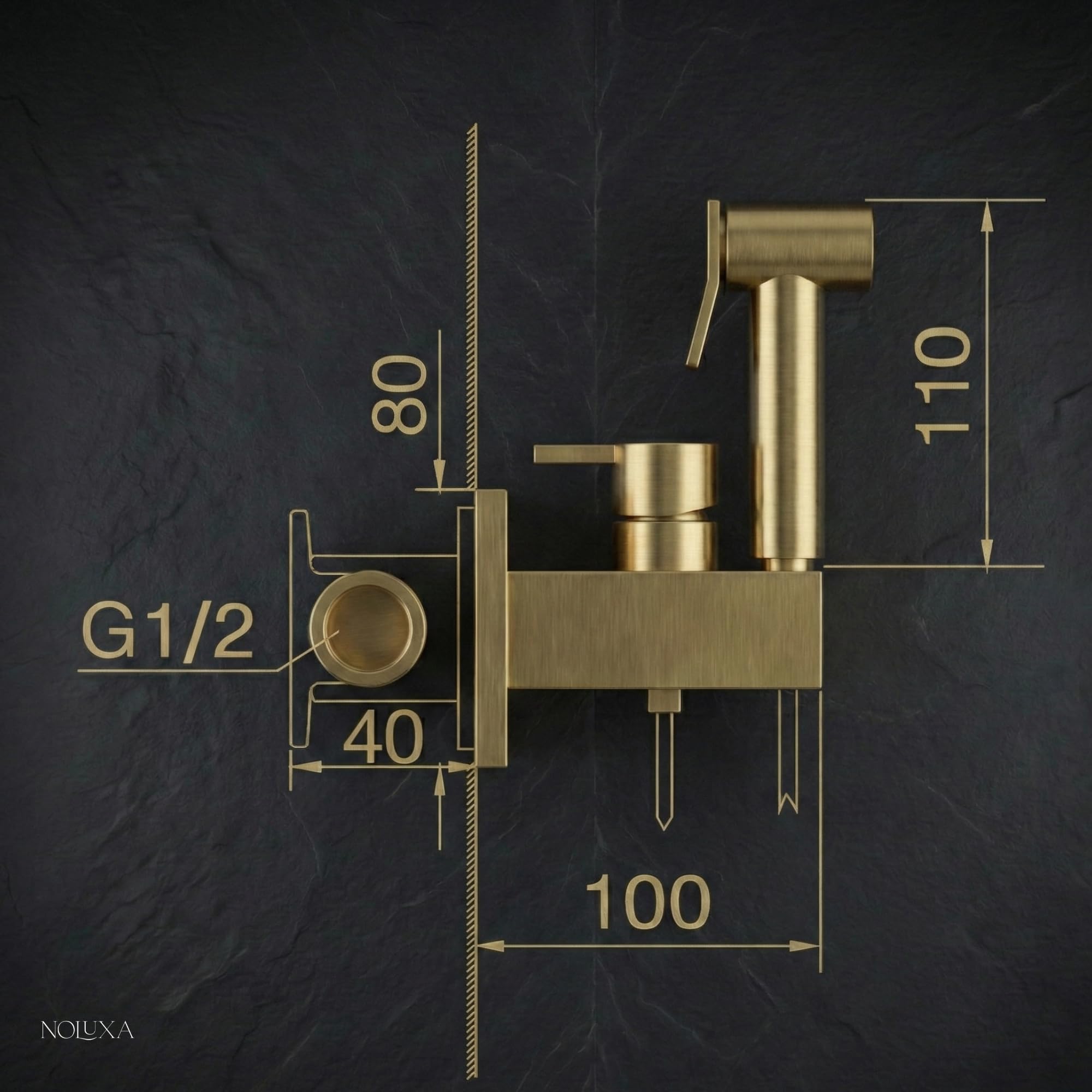IMEX - Ducha Bidet Agua Fría y Caliente Color Negro | Grifo Bidet Empotrado para WC Black Gun Metal | Ducha Higiénica Monomando para Inodoro | Grifería Sustituto de Bidé | Serie Irlanda