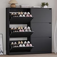 Vista 21 de Armario de almacenamiento de zapatos con 3 cajones abatibles, armario estrecho para zapatos, organizador independiente de almacenamiento para Negro