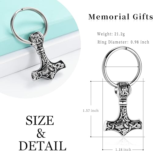 Miniatura 2 de shajwo Mjolnir Thors - Collar de urna de martillo para cenizas para hombres, celta, nórdico, vikingo, joyería de cremación para mujer, recuerdo