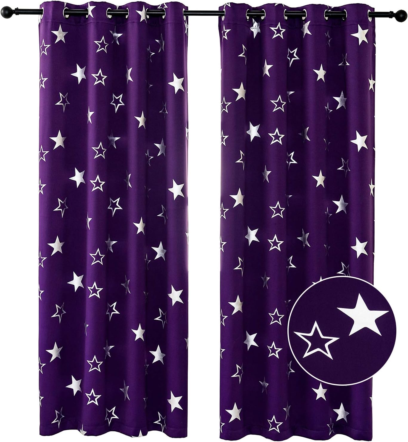 Anjee Kids Room Curtains 84 Inches Long Silver Stars Purple Window Curtain Room Darkening Thermal Insulated Drapes Grommet 2 Panels,Purple 52x84 Inches