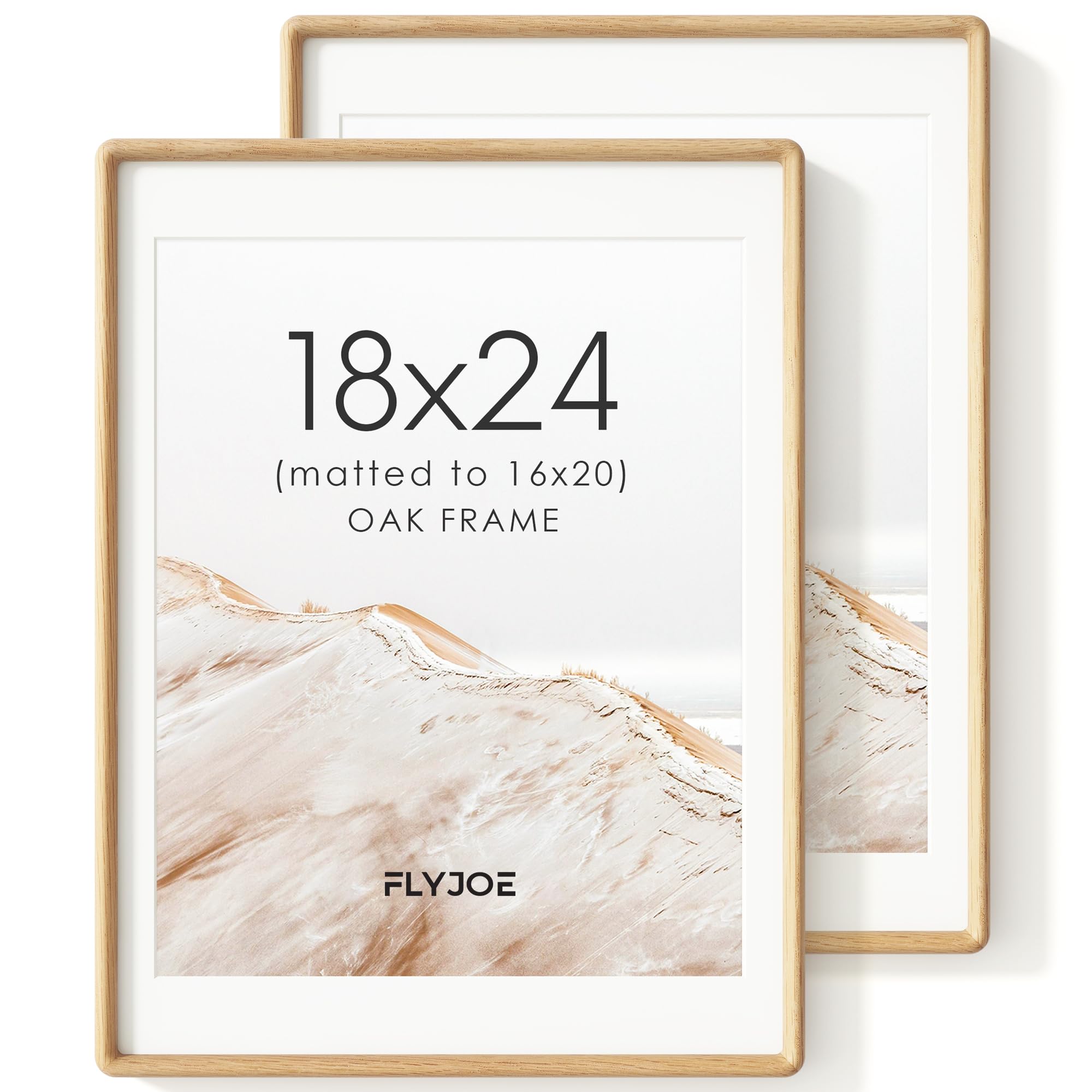 18x24 Picture Frame, Solid Oak Wood Photo Frame, Rounded Corner, 2 Pack