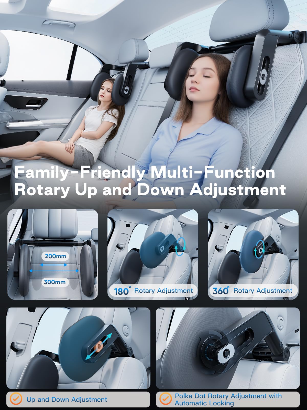 YOHOPE Headrest Car Children Extendable and Removable Neck Support Soft Memory Foam Travel Sleeping Side Cushion Headrest for Car Seats for Adults - Image 2