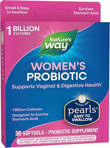 Nature’s Way Probiotic Pearls for Women, Vaginal and Digestive Health Support*, Protects Against Occasional Constipation and Bloating*, 30 Softgels