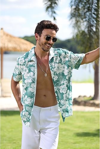 Miniatura 4 de Camisa floral hawaiana para hombre, estilo casual, con botones, tropical, para la playa