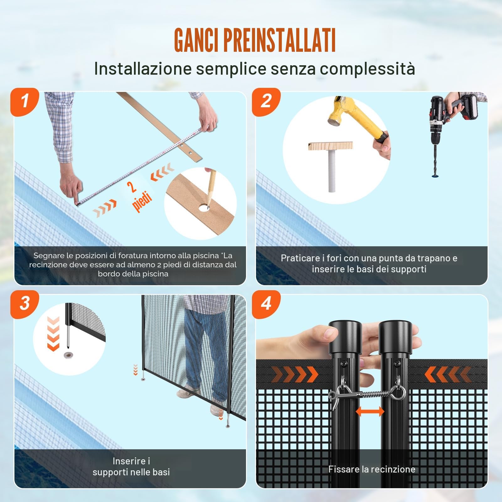 VEVOR Recinzione per Piscina, Recinzione per Piscina, Recinzione per Piscina di Sicurezza per Bambini Rimovibile, Recinzione per Piscina in PVC Teslin da 340 g Protegge Animali Domestici