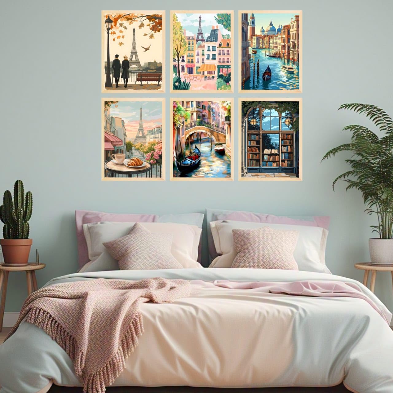 European Cityscape Wall Art - 6 Vintage Cafe Paintings -11