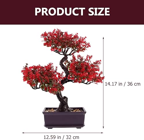 Miniatura 7 de HOMSFOU Plantas artificiales en maceta para decoración del hogar, árbol bonsái sintético rojo, pequeñas plantas falsas para decoración de cocina,