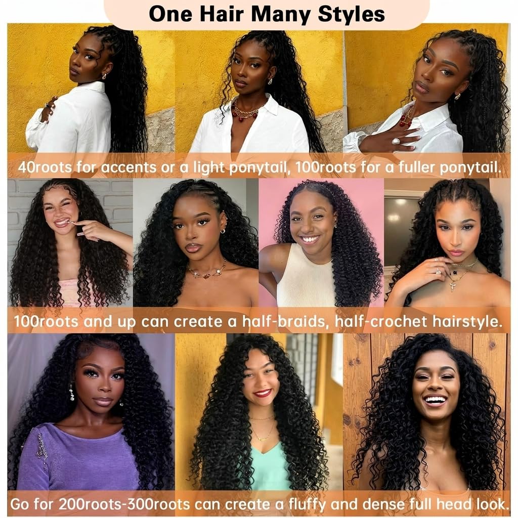 Feather Crochet Hair miracle knots hair 16inch 100Strands Deep Wave Hair for Invisible miracle Knot Crochet Hair Extensions for Black Women (1B#, 16 Inch ((40Strands))