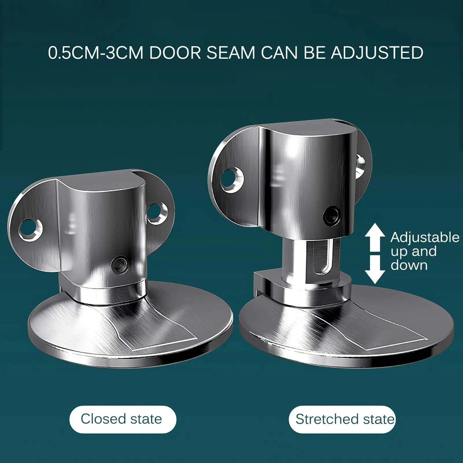 Topes Para Puertas Tope de puerta acero inoxidable ajustable, sin perforaciones, fuerte tope magnético anticolisión(04,2 PCS)