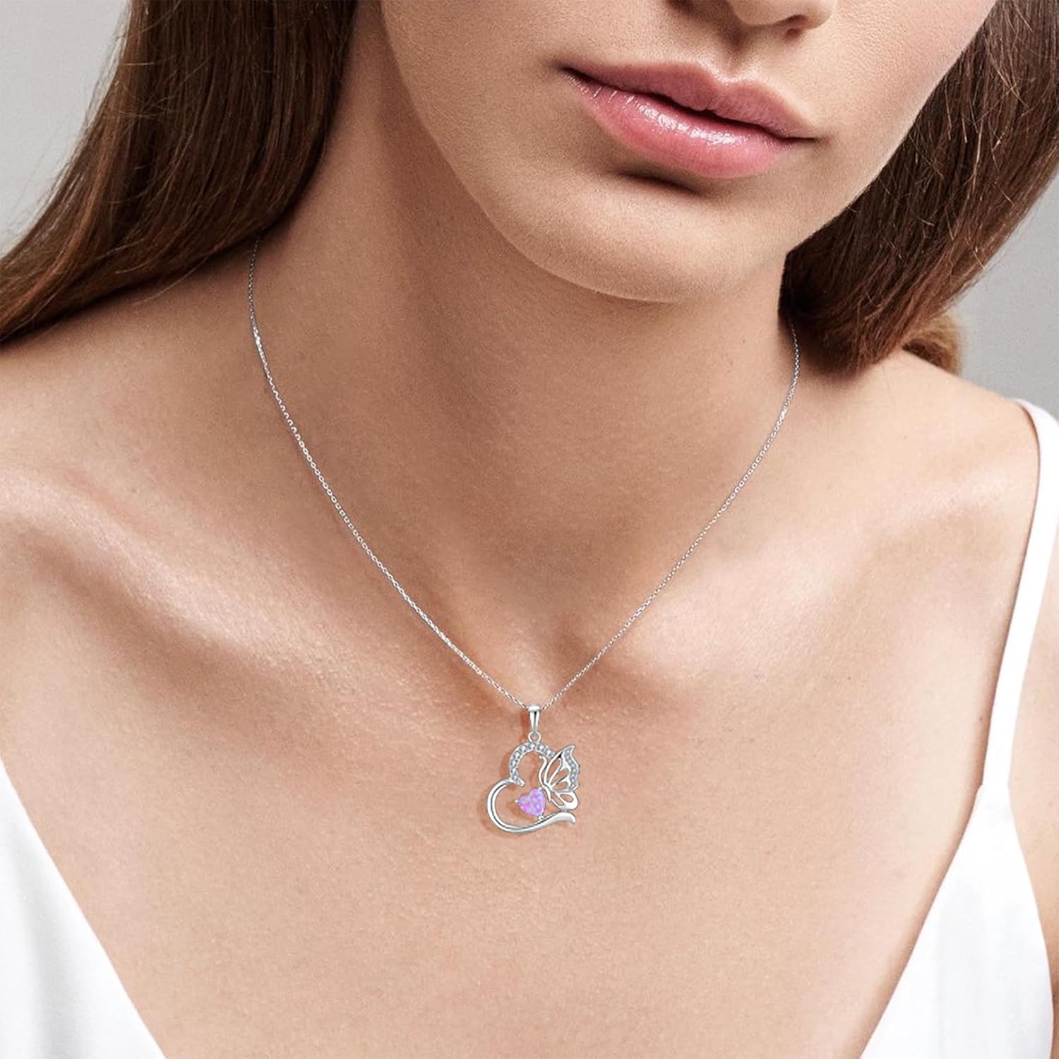 Butterfly Necklace for Women 925 Sterling Silver Heart Pendant Birthstones Jewelry Gift - Image 3