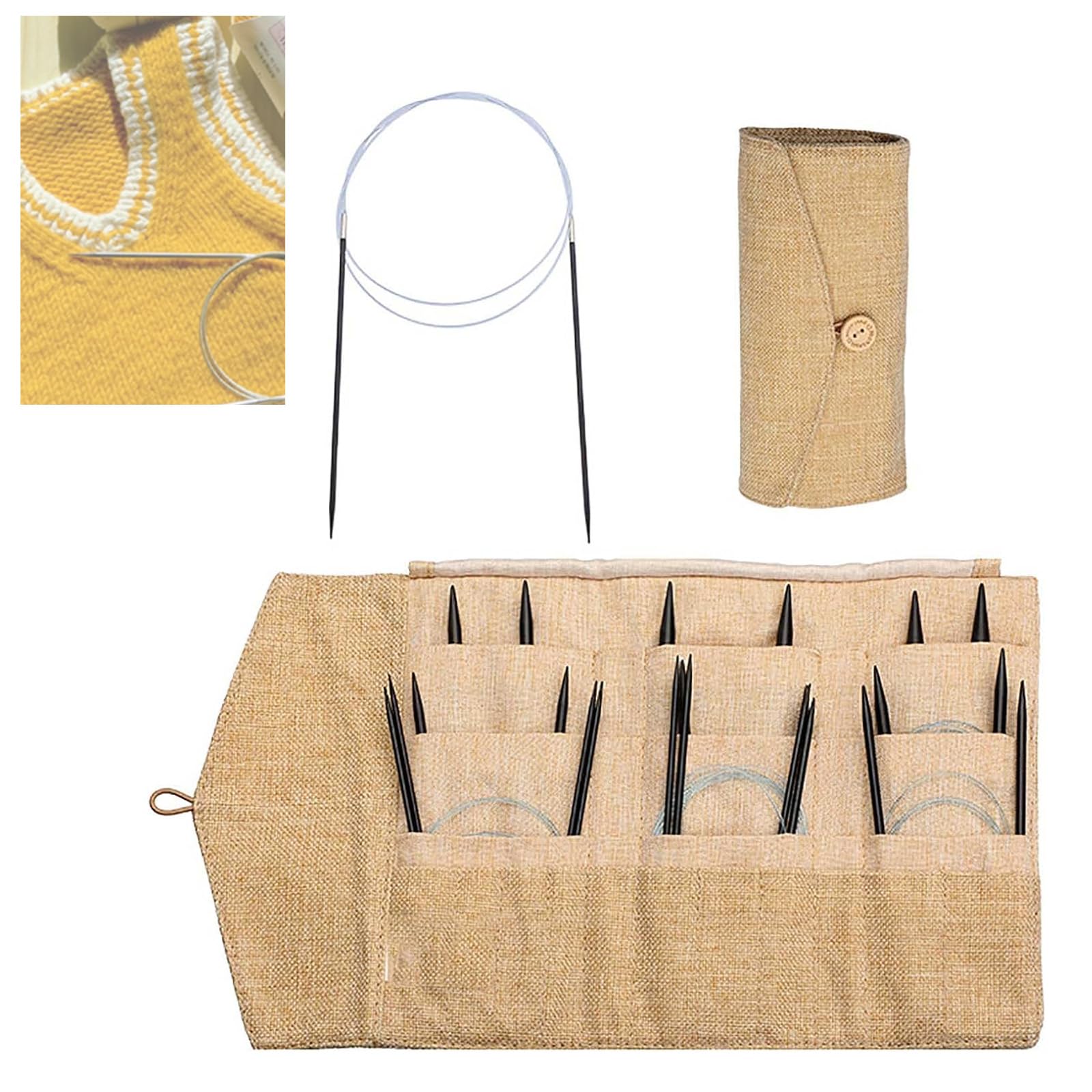 Juego De 11 Agujas Circulares De Madera De 2,5-8 Mm Para Tejer, De Palisandro, Con Bolsa De Almacenamiento, Para Tejer Circular Sin Costuras, Suave Y Flexible, Para Tejer Todo Tipo De Lana