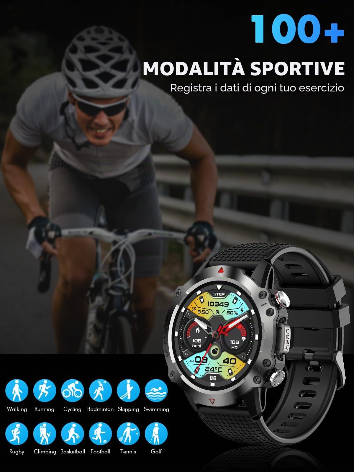 smartwatch uomo con funzione telefonica, touch screen fitness tracker da 1,39", 450 mAh, orologio fitness da uomo per Android iOS con 100+ modalità sportive, contapassi, monitor del sonno per