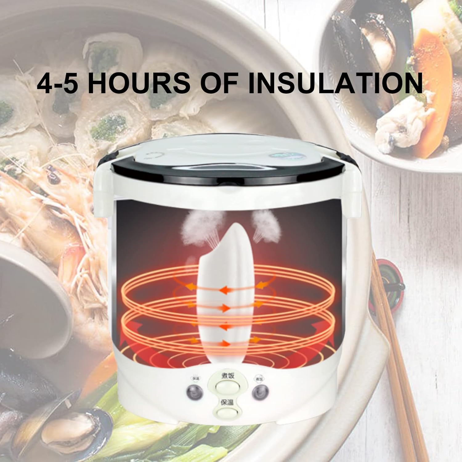 Mini Rice Cooker, Vehicle-Mounted Rice Cooker 12V, Thermal Insulation and Protection Function, 1L Portable Steamer, Boiling Pot, Portable Handle, Outdoor Boiling Cooker, Portable Cooker (White)