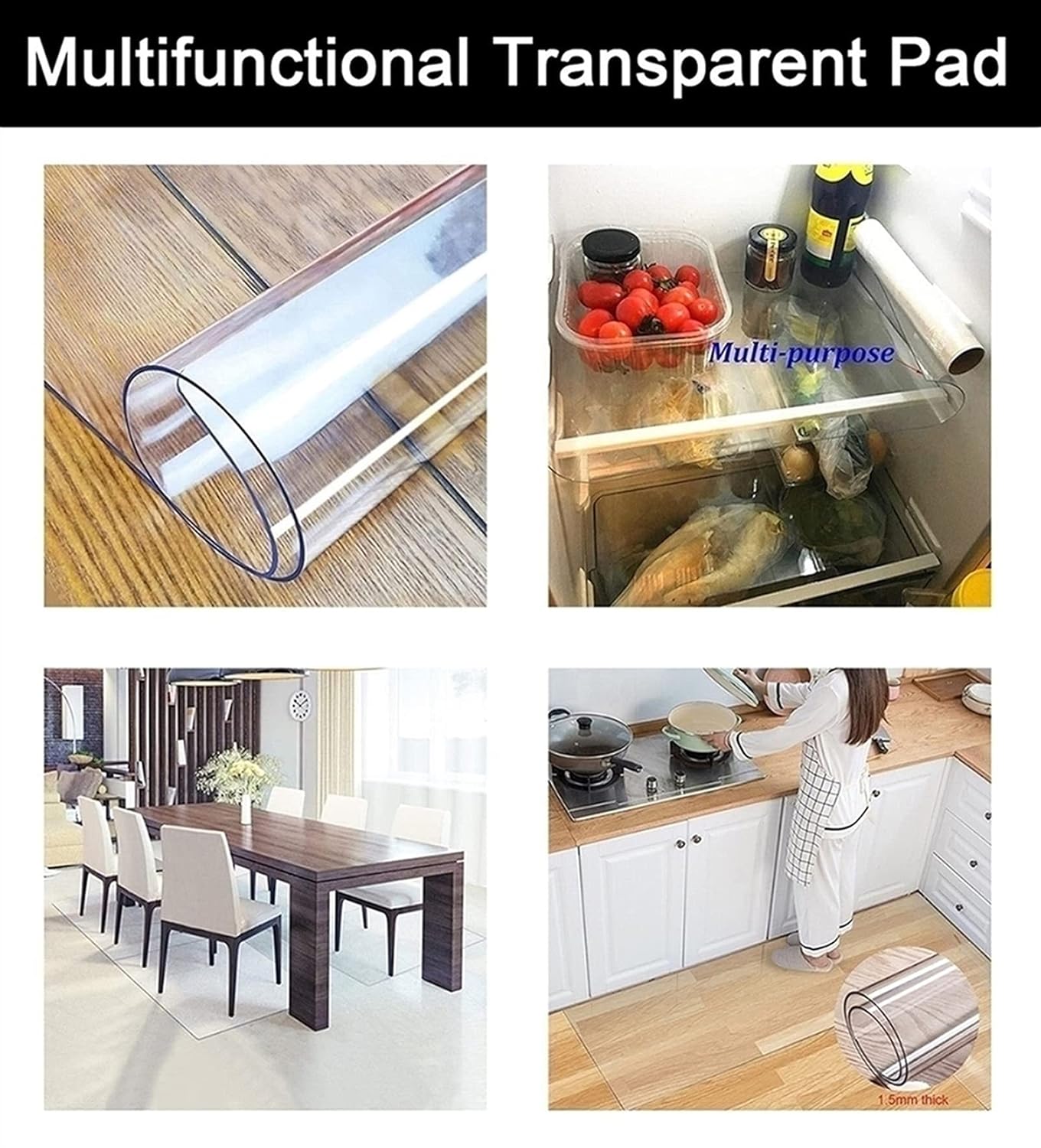 Non Skid Transparent Waterproof Rugs Pad Living Room Carpet Protector,Clear Vinyl Plastic Floor Runner Protector, for Kitchen Low Pile