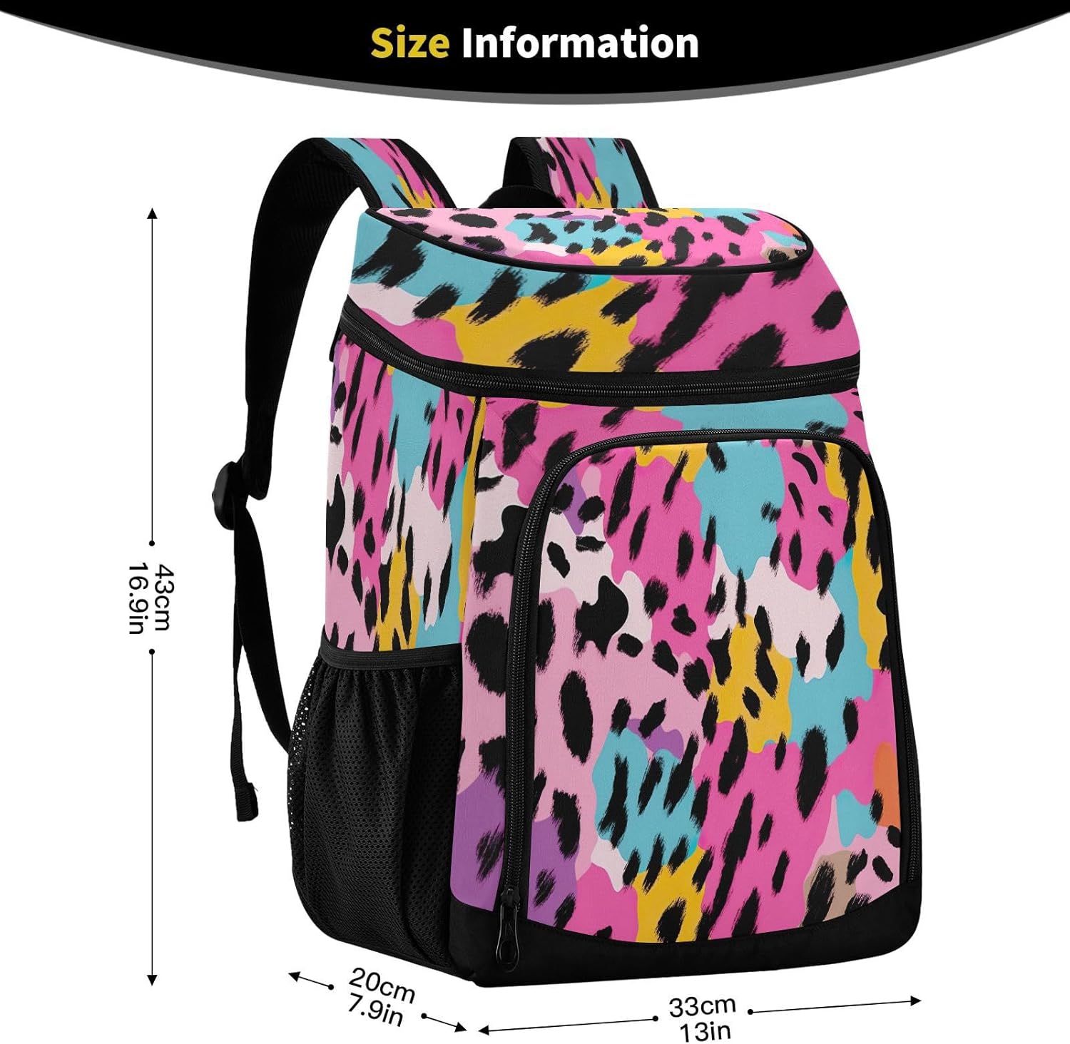 Colorful Leopard Print Cooler Backpack 36 Cans Leakproof Waterproof Backpack Cooler Bag Beach Accessories Travel Camping Fishing Backpack for Women Men