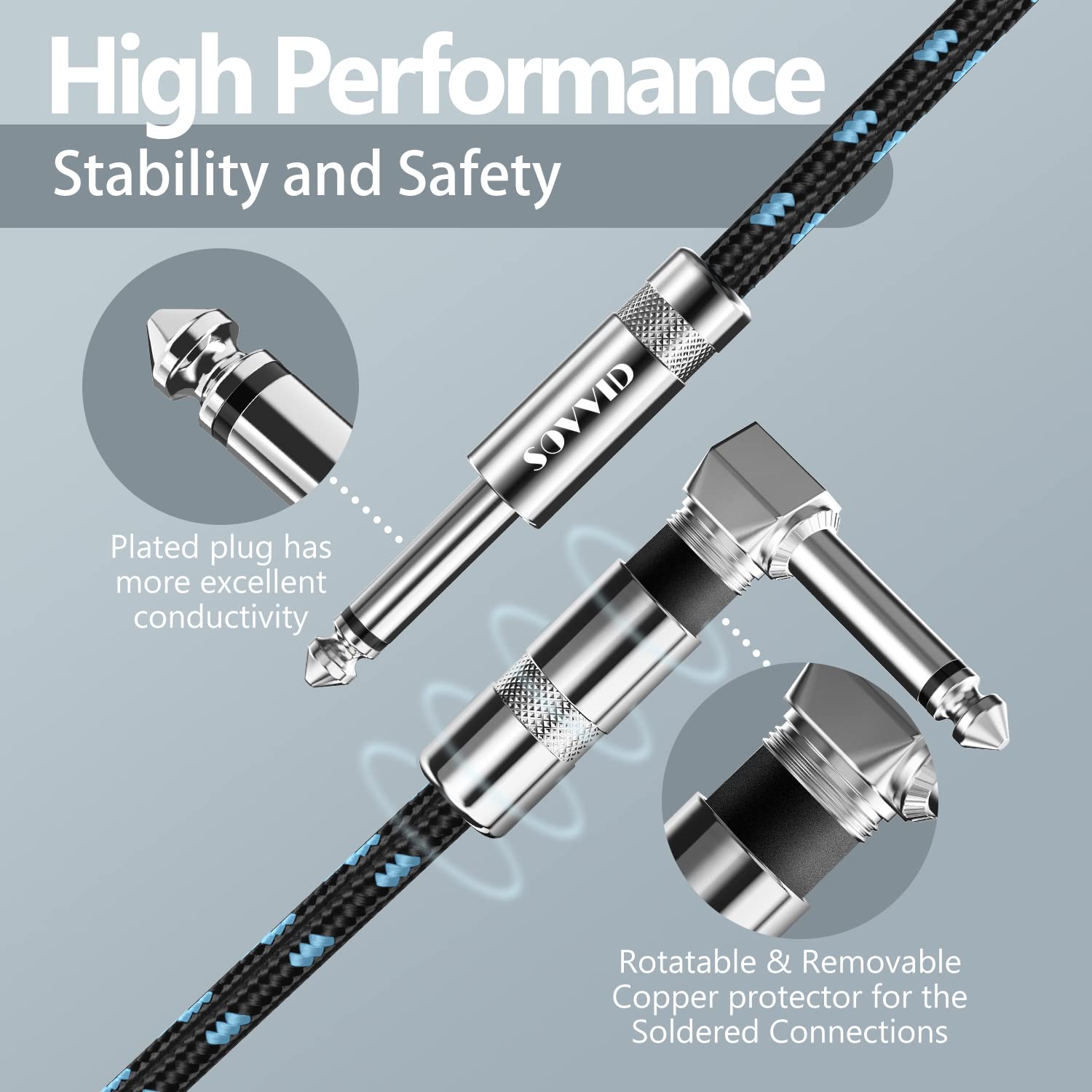 Cable de guitarra 15 pies – Cable de instrumento profesional para guitarra eléctrica AMP versión actualizada 1/4 TS Cable para guitarra bajo mandolina teclado y audio profesional