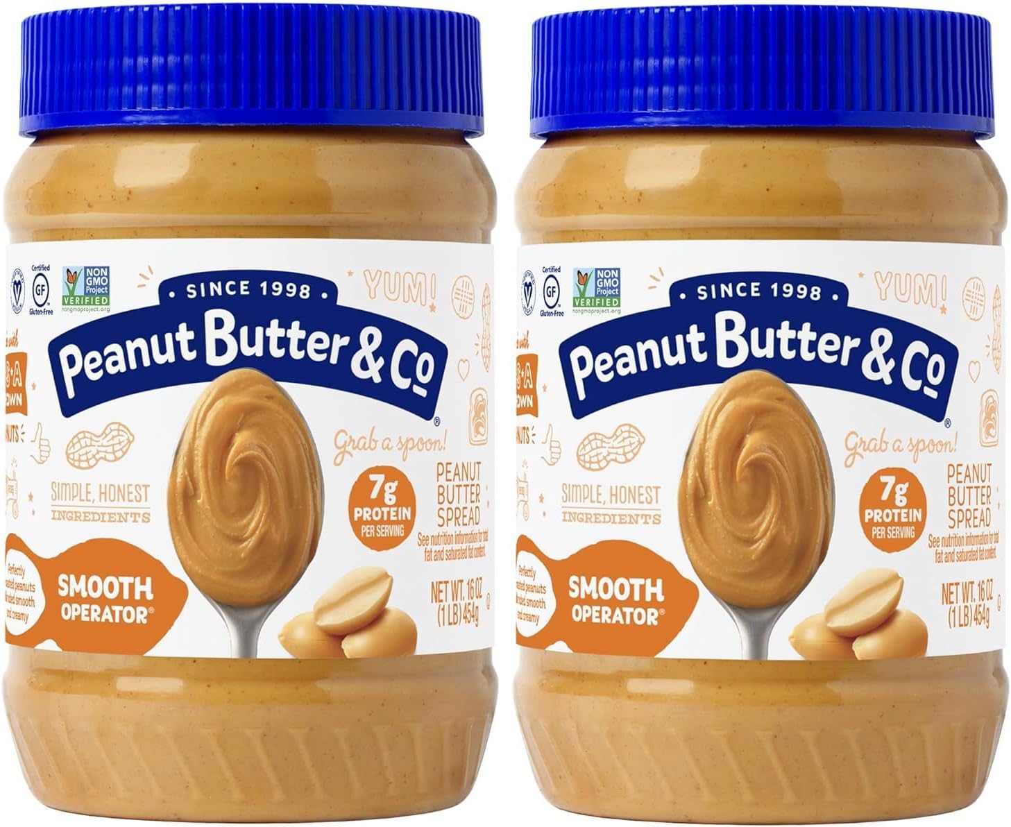 Peanut Butter & Co. Smooth Operator Peanut Butter, Non-GMO Project Verified, Gluten Free, Vegan, 16 Ounce (Pack of 2)