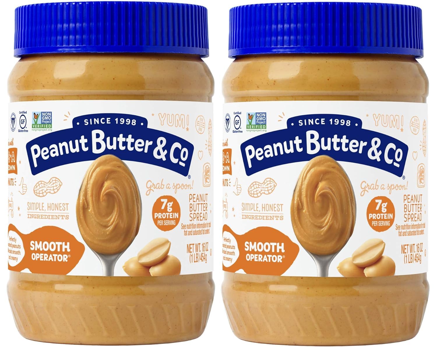 Peanut Butter & Co. Smooth Operator Peanut Butter, Non-GMO Project Verified, Gluten Free, Vegan, 16 Ounce (Pack of 2)