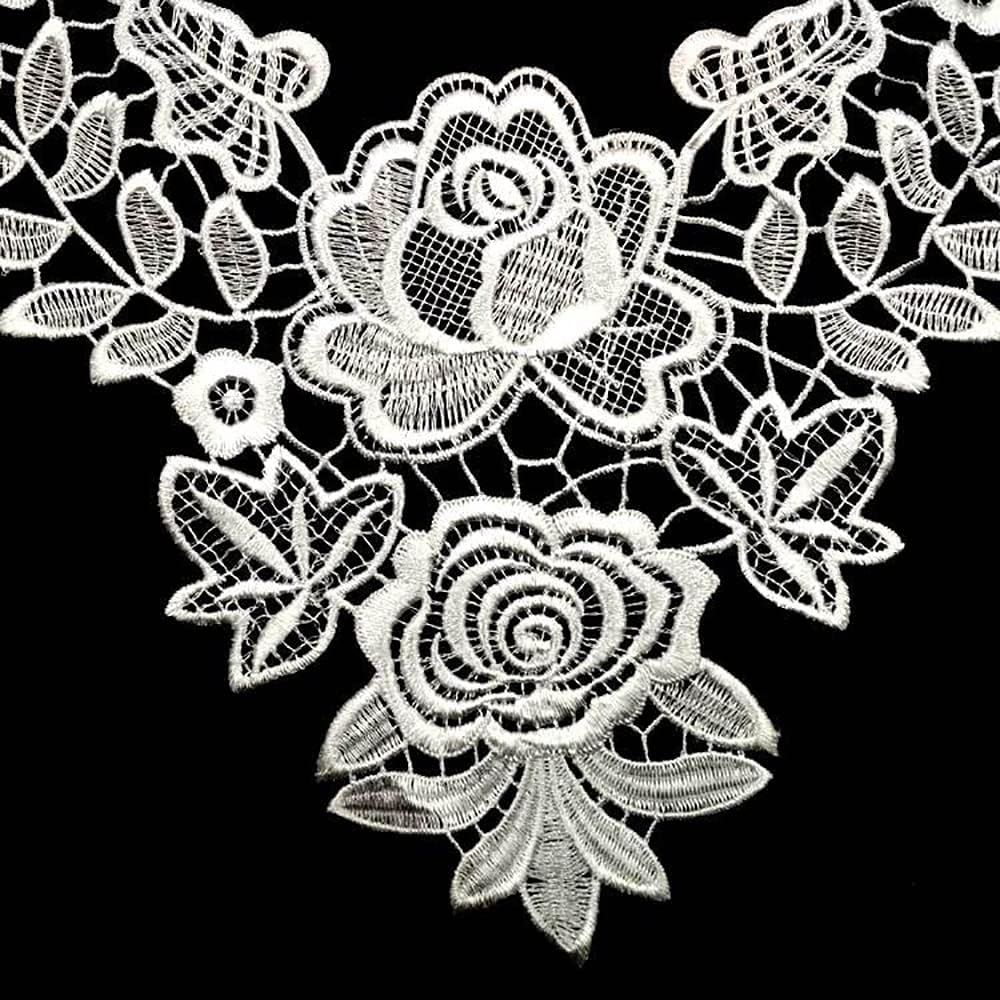 Lace Neckline Applique Fake Collar Embroidered Floral Lace Neckline Patch Collar Fabric Trim Clothes Sewing On Patches (Beige)