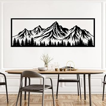 EANHIPE Mountain and Forest Metal Wall Decor, Metal Pine Trees and Mountain Wall Art, Pine Tree Wall Art, Nature Room Decor, House Decorations Living Room, Housewarming Gift Black, 53"x18"/135x46cm