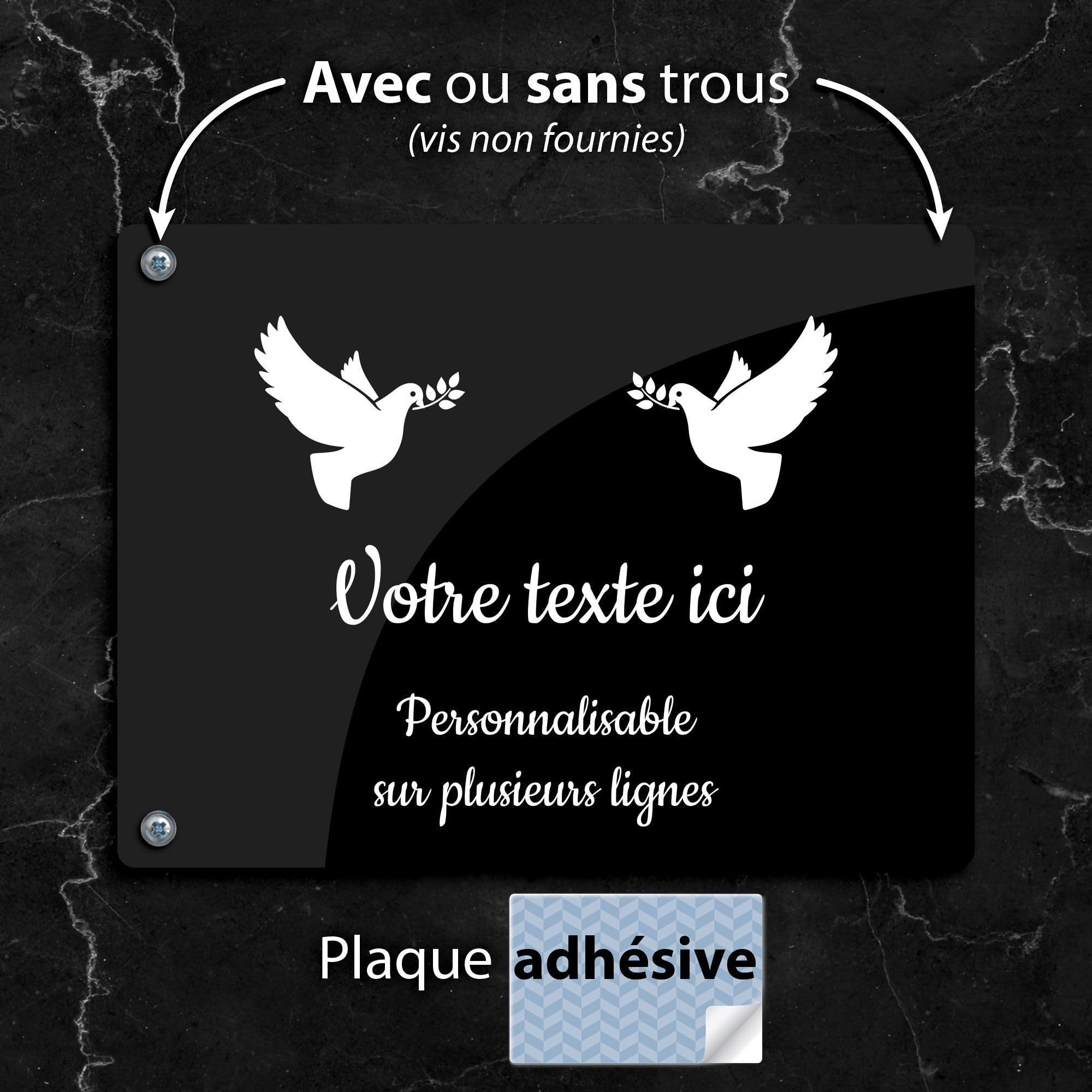 Targa Funeraria Personalizzata In Acrilico - Due Colombe Con Ramoscelli, 20x13 Cm, Made In France, Autoadesiva 3M O Con Fori