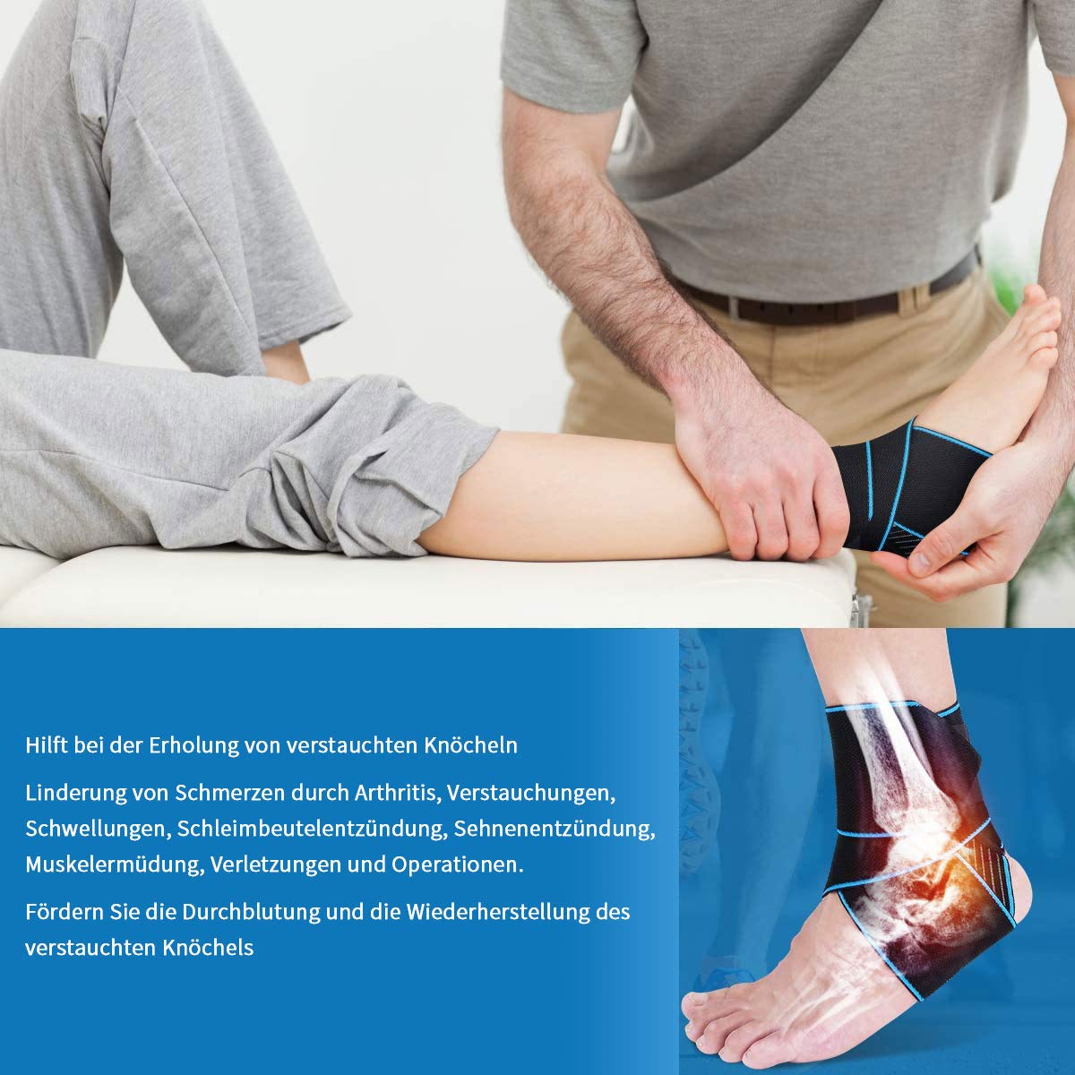 Teylam Sprunggelenkbandage, Einstellbares bandage fußgelenk, Flexible Knöchelbandage, Ultra Dünn Fußbandage, Laufen Fussball, Rechte und Linke Fußgelenk (Blau)