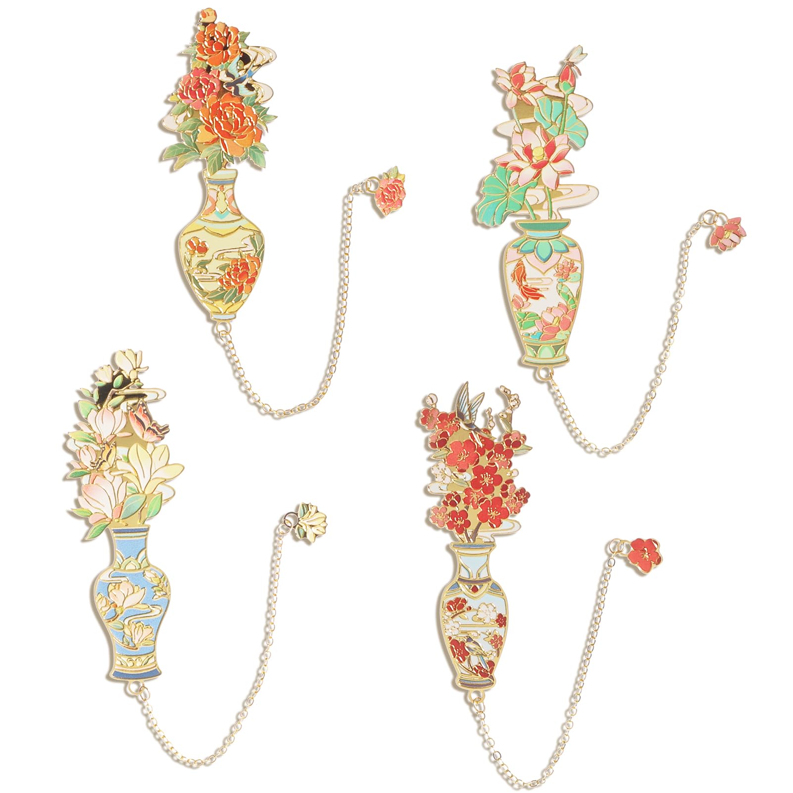 Snylcce 4PCS Metal Enamel Vase Bookmarks Set