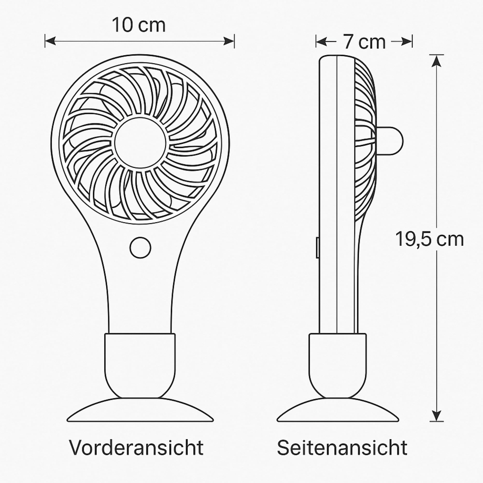 MIJOMA Wentylator ręczny – przenośny mini wentylator zasilany bateriami, ABS, 3 × AAA, port USB, z podstawką, kompaktowy 10 x 7 x 19,5 cm – mobilny wentylator stołowy i podróżny (miętowo-zielony)
