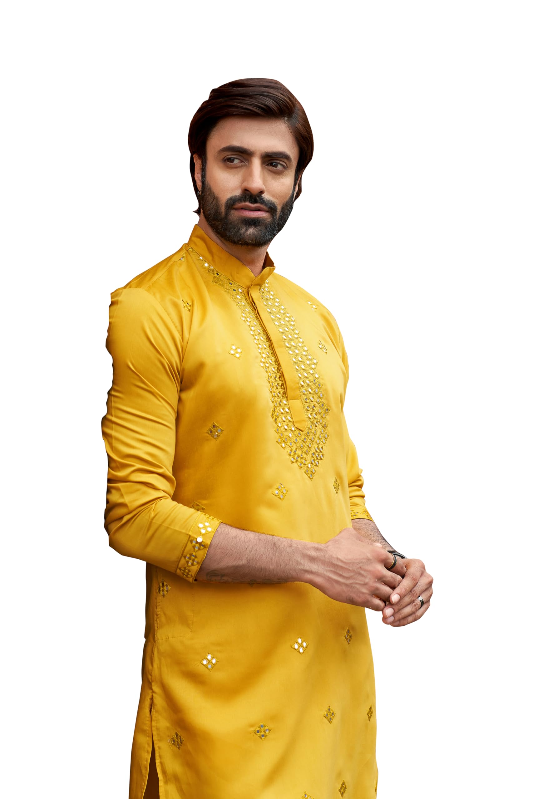 Men’s Mirror Embroidered Cotton Kurta Pajama Set – Perfect for Festivals & Special Occasions Regular Fit Ethnic Wear-image-25