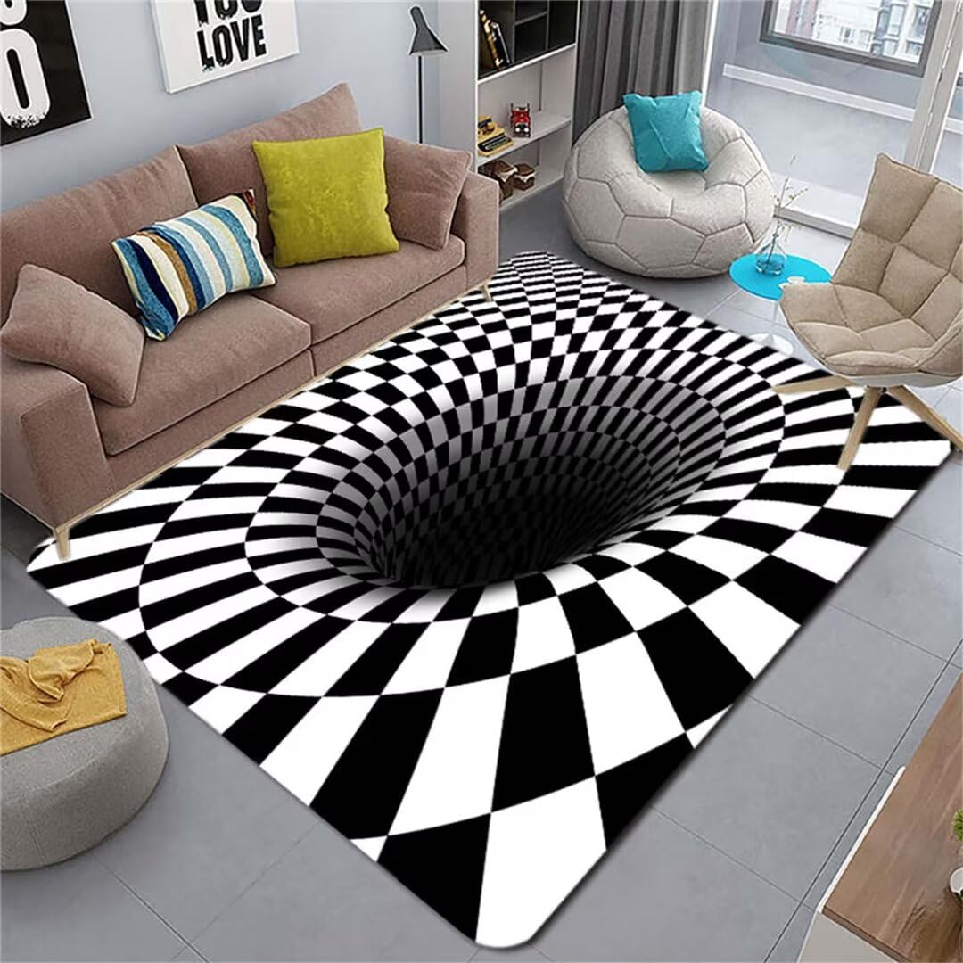 Tapis de salon design noir et blanc 160x200 cm lavable pour chambre d'enfant