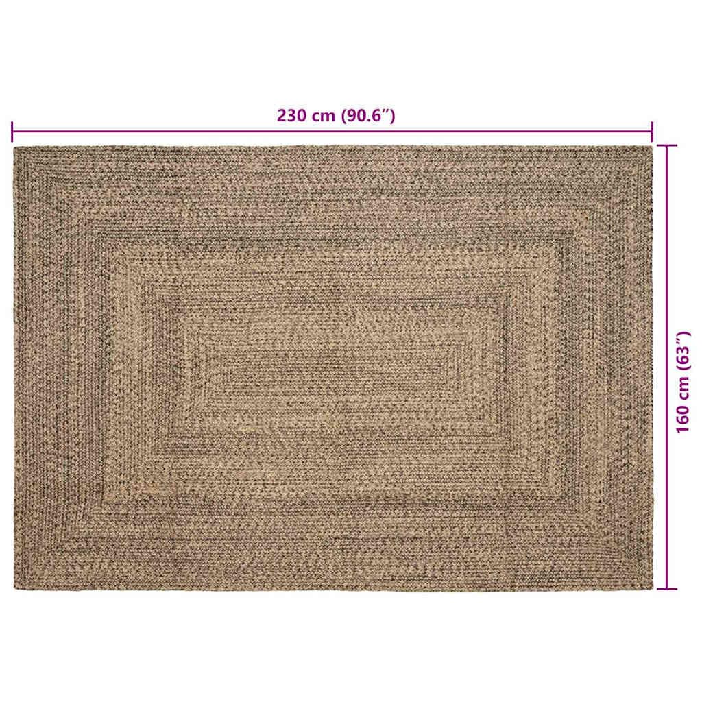 Brązowy dywan obszarowy 160 x 230 cm z juty, tkany, prostokątny, nowoczesny, do salonu, sypialni, korytarza, łatwy w pielęgnacji