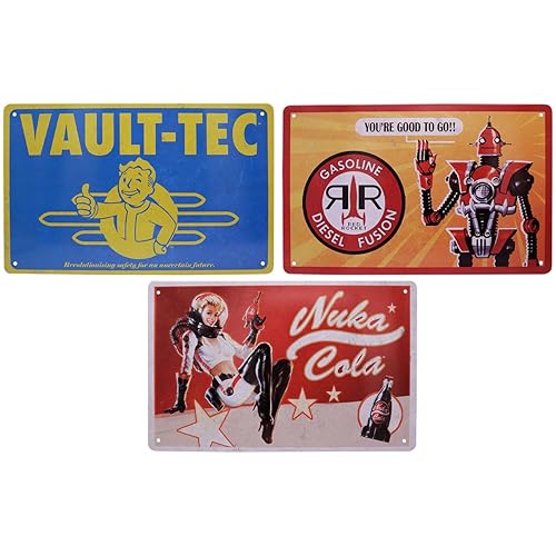 Fallout Set of 3 Tin Signs incl. Vault Tec, Red Rocket, Nuka-Cola