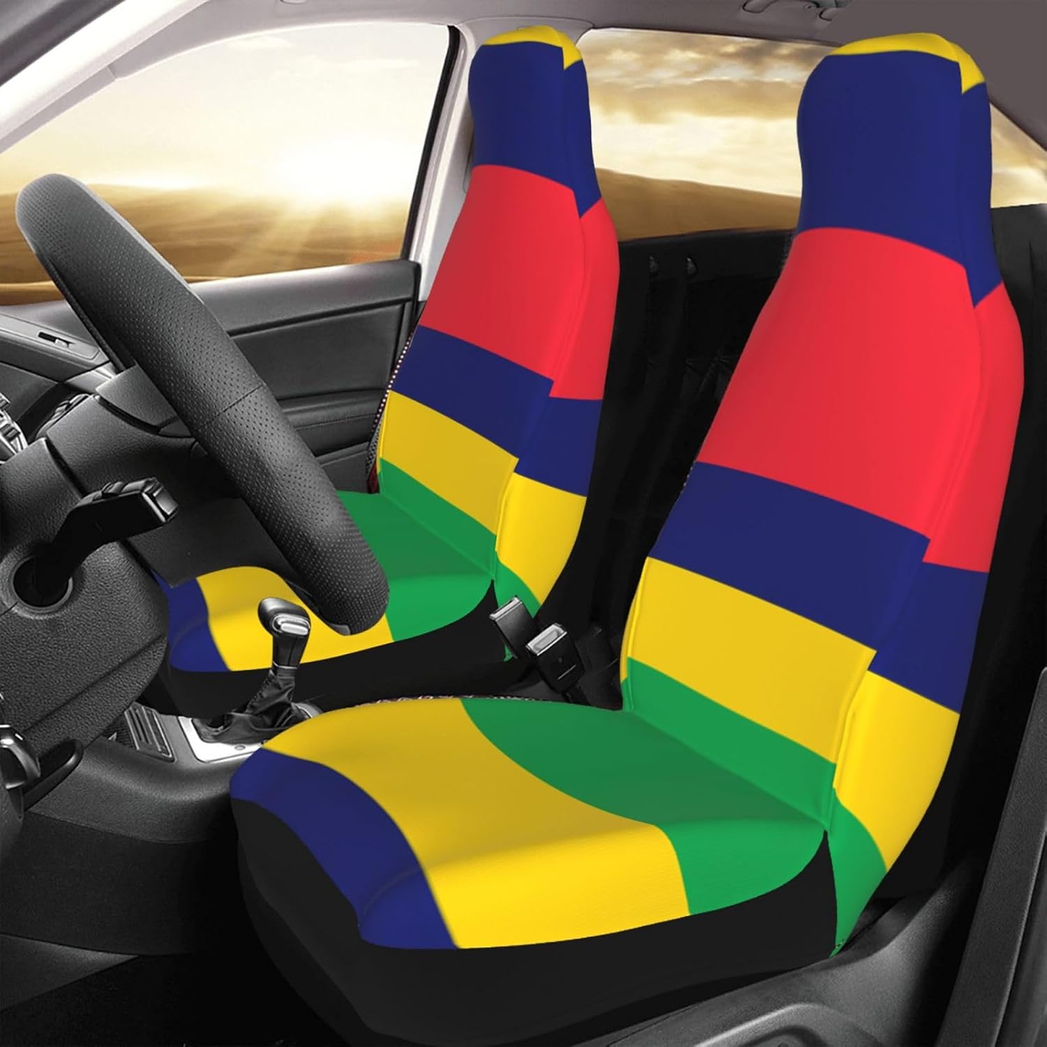Universal Flag of Mauritius Printed car seat Covers are Suitable for Most Seats in Trucks, Vans, and Other Similar Vehicles.
