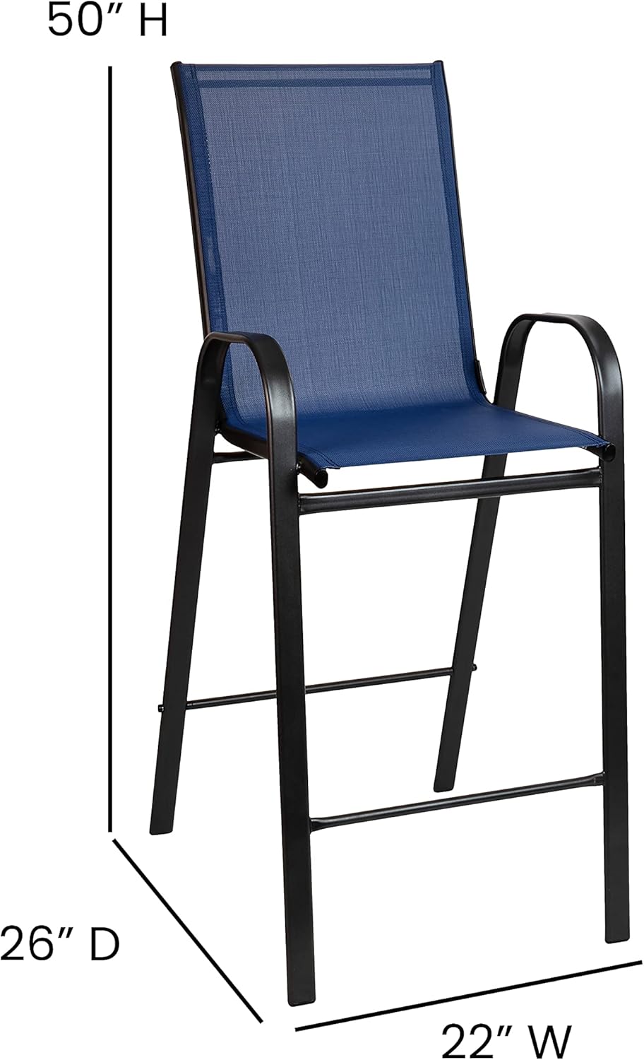 Flash Furniture 4 Pack Brazos Series Navy Outdoor Barstools with Flex Comfort Material and Metal Frame