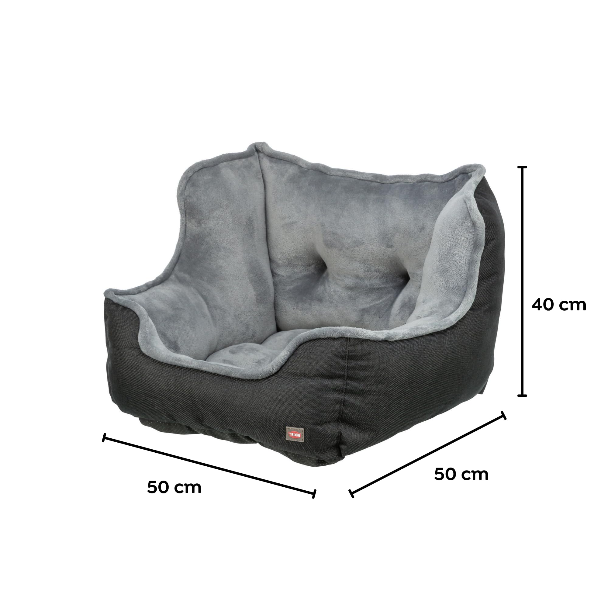 TRIXIE Autositz für Hunde - auch als Reisebettchen - Befestigungsgurte für Fahrzeugsitz - Gurtdurchführung - weich gepolstert - waschbar bei 30 °C - 50 x 40 x 50 cm - 13179