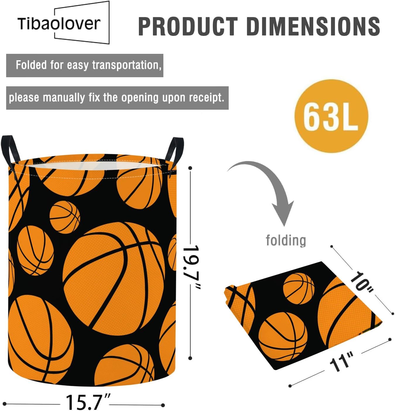 Baby Laundry Basket Baby Nursery Hamper Kids Laundry Basket Toy Storage Bin for Boys Room Decor Gift Baskets for Bedroom Bathroom(Basketball) image 2