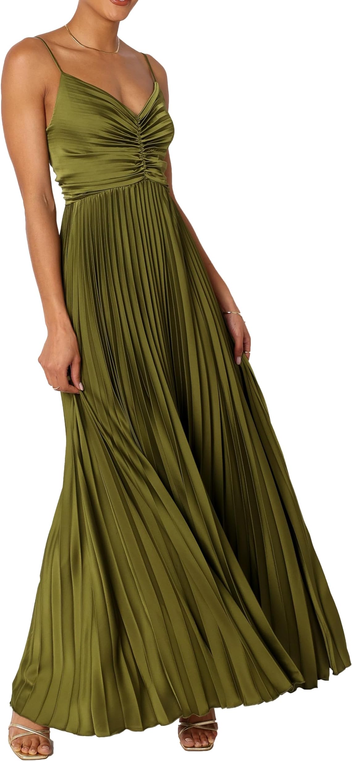 Women's Pleated Dress Formal Adjustable Spaghetti Strap Maxi Solid Bridesmaid Evening Party Dresses