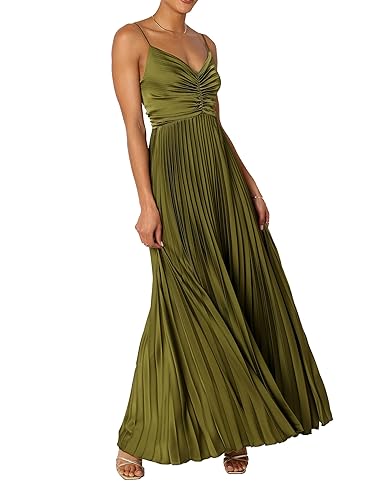 LASPIA Women's Pleated Dress Formal Adjustable Spaghetti Strap Maxi Solid