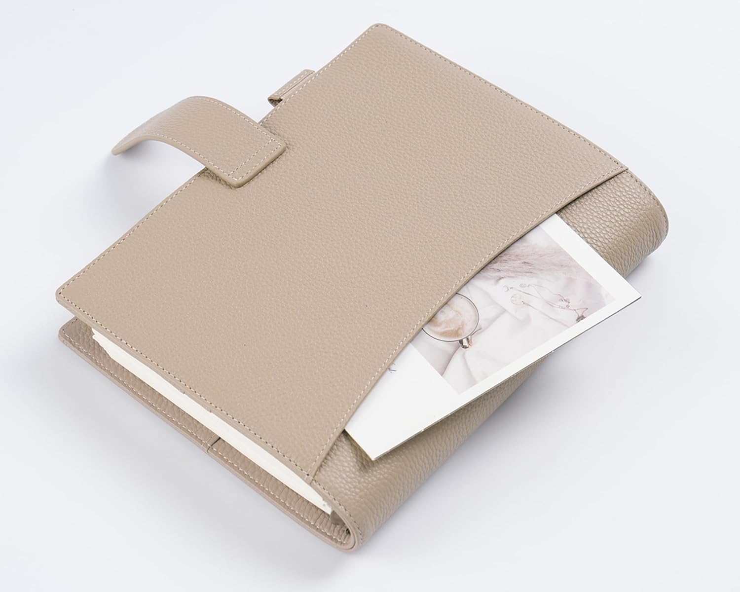 Moterm A5 Elite Rings Planner - Genuine Leather Binder Organizer Without Big Back Pocket (Pebbled-Taupe, 25mm Ring)
