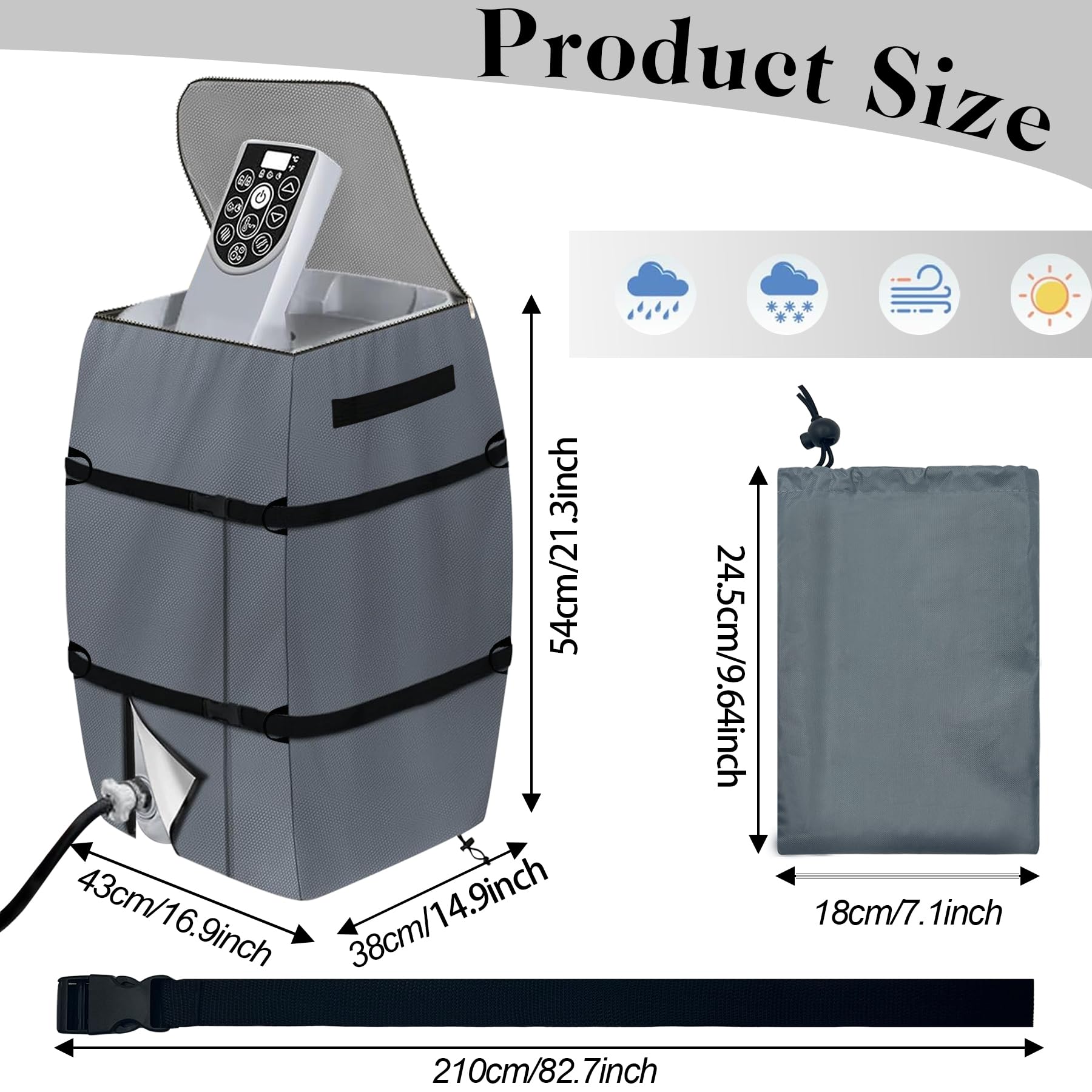 TZEKING Housse De Chauffage pour Spa Imperméable, Ajustable et Pliable - Couvercle De Pompe avec Cordon et Boucle - 2
