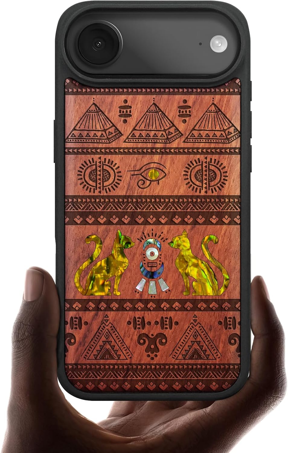 Carveit Magnetic Case for iPhone Air Case, Wood Artisan Engraved & Handmade Shell Inlaid, TPU Shockproof Cover, Compatible with MagSafe 17 Air Wireless Chargers (The Symbols of Egypt-Rosy)