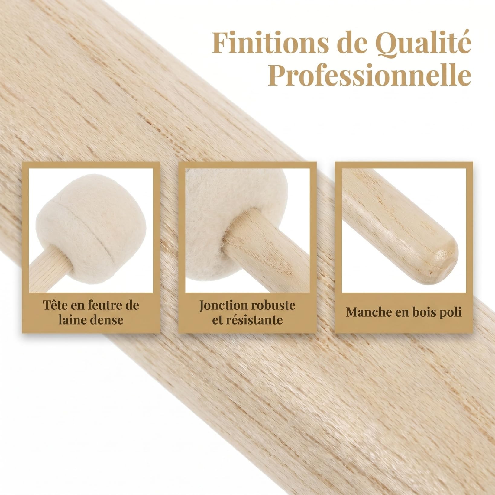 Toyvian 2 pezzi Mazzetto di grande cassa in legno con testa in feltro di lana bacchette per tamburo percussione accessorio pratico per principianti e musicisti