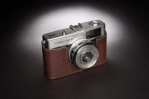 Vista 23 de Trip 35 - Funda de piel auténtica hecha a mano para cámara Olympus Trip 35 con correa de mano (negro)