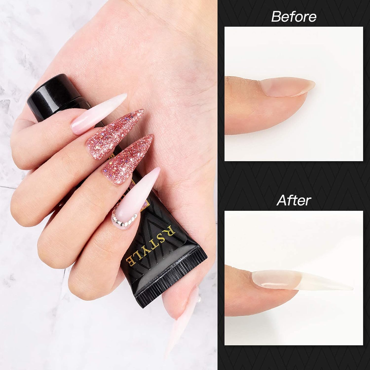 RSTYLE Poly Nail Builder Gel, 6 UV LED Poly Nail Gel Colors Nail Extension Gel Kit with Gift Box for Nail Art Design DIY at Home Beginner Friendly (Fashion Gem)
