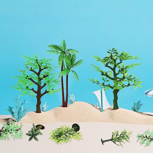 Miniatura 7 de Janinka 24 piezas de mini figuras de árboles de la selva de juguete, modelo de plástico, cocoteros con base para decoración de pasteles, suministros