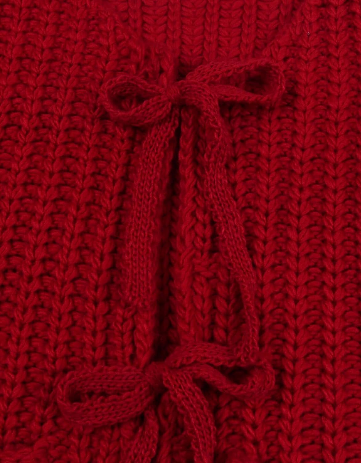 Trendy Cardigan Sweater Vest for Women Crochet Chunky Knit Top Sleeveless Bows Bandage Crop Tops with Pockets - Image 6