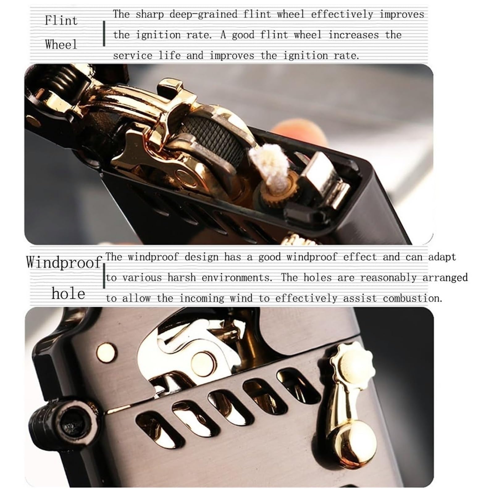 Windproof Old-fashioned Kerosene Lighter Refillable Lighter Pure Copper with Rocker Ignition visual fuel window Leak-proof Oil(Black)