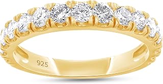 1 Carat (ctw) Half Eternity Style Ring, Lab Grown Diamond Wedding Band Ring For Women In 14k Gold Over 925 Sterling Silver Jewelry Gifts For Her (1 Ct)