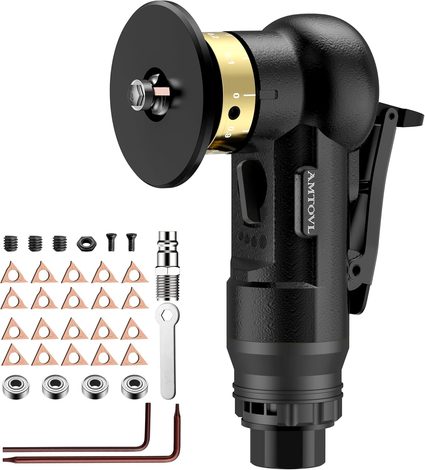 AMTOVL Pneumatic Chamfering Tool - Mini Air Chamfer Tool with 10 C-Angle & 10 R-Angle Blades, 45° 30000 RPM Chamfering Tool for Metal and Wood with 1/4" Air Inlet