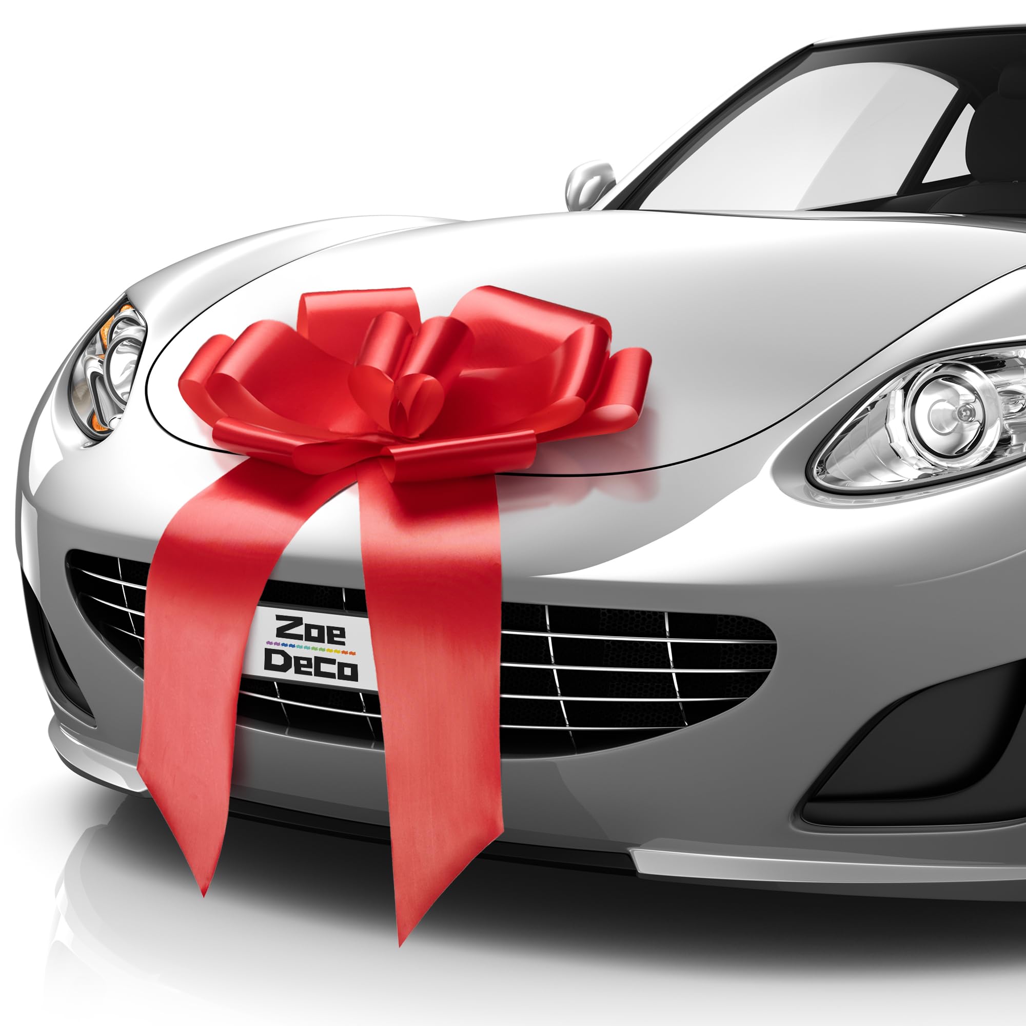 Zoe Deco - Pre-Assembled Big Car Bow - Red, 23 Inch - Giant Car Bow for Birthday, Christmas, Wedding Reception, Surprise Party - Large Gift Wrapping for Huge Present